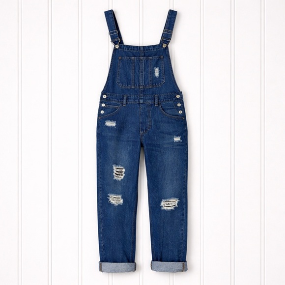 🌟 Distressed Blue Denim Overalls · Women’s Size 10 - Picture 2 of 5